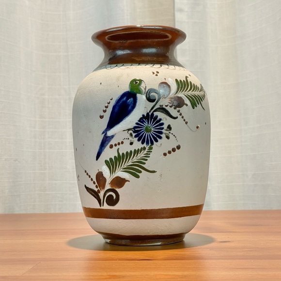 VTG Santana Tonala Art Pottery Vase 7" Tall Made in Mexico Painted Bird Floral - Picture 10 of 16